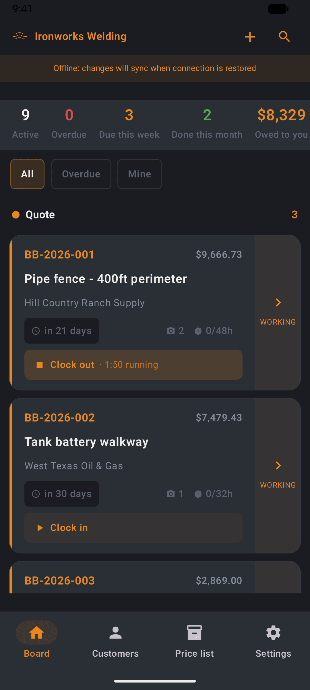 Bead Board working offline on Android — changes queue and sync when signal returns